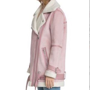 WOMEN OVERSIZED FAUX SHEARLING MOTO JACKET. NEW